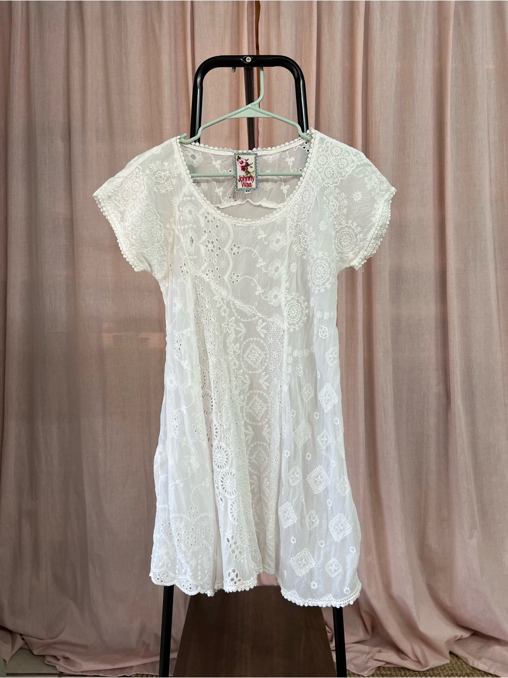 Johnny Was White Embroidered Lace Mini Dress